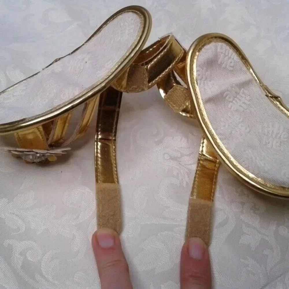 Little Me Baby Girl Sandals Sz 3 Infant Gold Straps Flower Rhinestone NEW